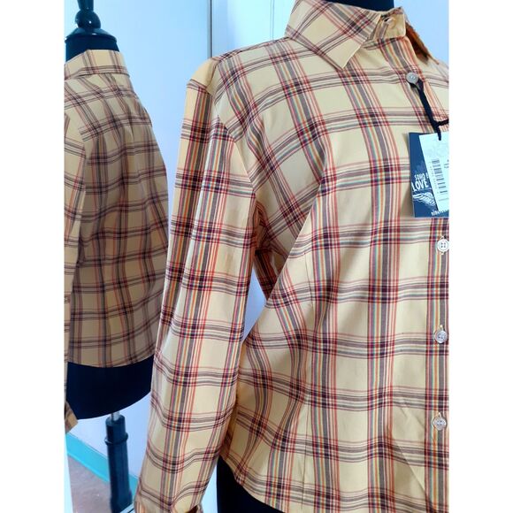 SOHO Babe Camel Yellow Plaid Woven LS Button Shirt JR. Size Large NWT - Picture 5 of 14